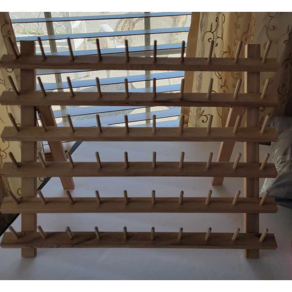 Natural Wood 60 Spool Thread Rack Sewing Organizer Ring Jewelry Display Stand